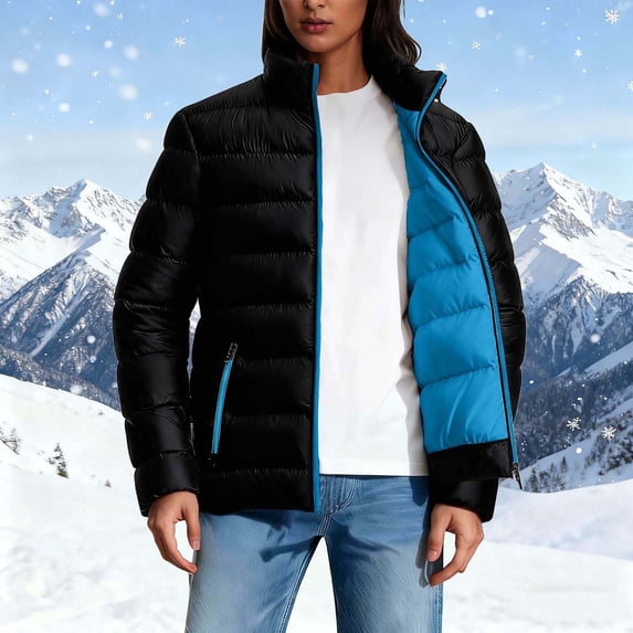 Aimik Women's Plus Size Warm Hooded Quilted Jacket Long Sleeve Stand Up Collar Solid Winter Jacket Zipper Closure Warm Jacket