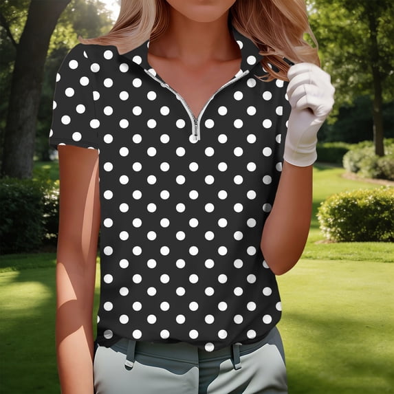 Aimik Women's Printed Half Zip Collar Golf Top Summer Patterned Short Sleeve Sport Tee Lightweight Comfort Blouse