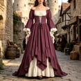 thumbnail image 1 of Aimik Women's Renaissance Off Shoulder Corset Maxi Dress Lace Up Bell Sleeve Ruffled Vintage Medieval Gown, 1 of 5