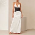 thumbnail image 1 of Aimik Women's Satin Lace Maxi Dress Summer Halter Deep V Solid Color Maxi Dress Silky Formal Tunic Evening Long Gown, 1 of 5