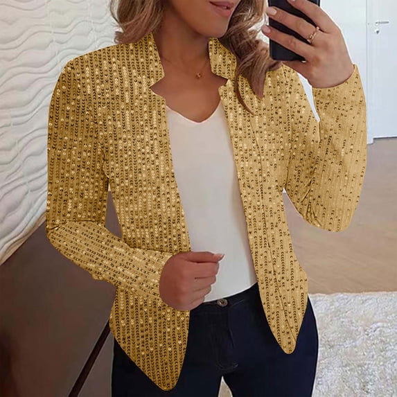 Aimik Women's Sequin Blazer Jacket Open Front Sparkly Glitter Long Sleeve Cardigan Coat for Party Clubwear