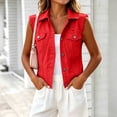 thumbnail image 1 of Aimik Women's Sleeveless Frayed Denim Vest Button Down Jacket with Flap Pockets, 1 of 6