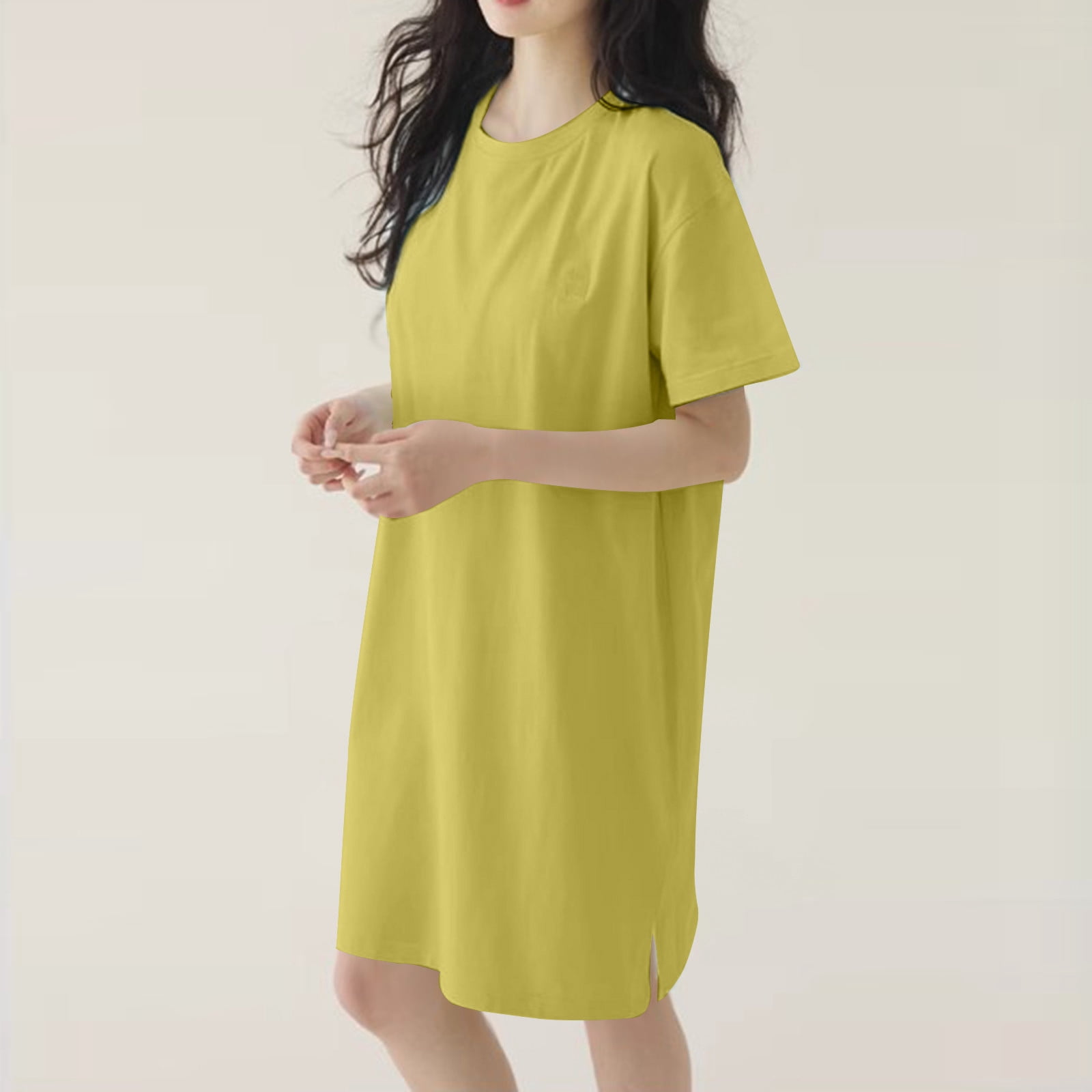 Aimik Women's Solid Color Long Casual Nightgown Hem Slit Loungewear ...