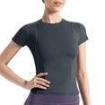 thumbnail image 1 of Aimik Women's Solid Color Sports Top Short Sleeve Round Neck Crop Top with Sun Protection Summer Casual Comfort Top, 1 of 2