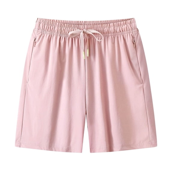 Aimik Women's Solid Plus Size Ice Silk Shorts Elastic Waist Comfort Shorts with Drawstring Pockets Summer Loose Fit Relaxed Bottoms