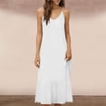 thumbnail image 1 of Aimik Women's Spaghetti Strap V Neck Maxi Dress Summer Cotton Blend Ruffle Hem Sleeveless Sundress Soft Loose Daily Dress, 1 of 6