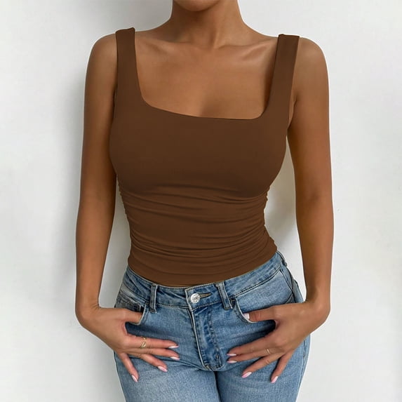 Aimik Women's Square Neck Tank Top Wide Strap Sleeveless Ribbed Slim Fit Casual Summer Basic Shirt