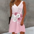 thumbnail image 1 of Aimik Women's V-Neck Pleated Floral Printed Sleeveless Elasticity Casual Pink Dress Summer Fashion Loose Knee-Length Dress, 1 of 6