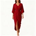 thumbnail image 1 of Aimik Women's V-Neck Short Sleeve Twist Front Slit Midi Dress Ruched Bodycon Elegant Evening Cocktail Dress, 1 of 5