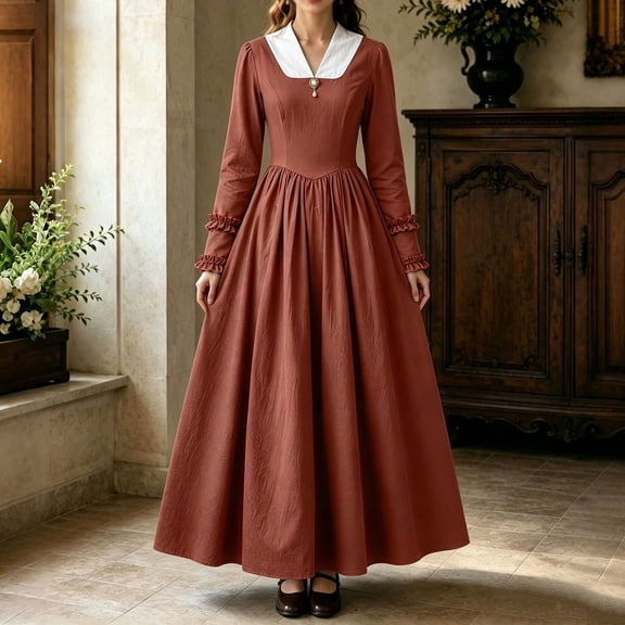 Aimik Women's Vintage Puff Sleeve Cottagecore Maxi Dress Peter Pan Collar A-Line Long Prairie Dress Summer Dresses for Women