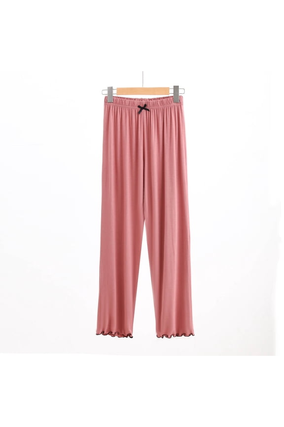 Women's Wide Leg Elastic Waist Solid Color Full Length Pants Summer Casual Lightweight and Breathable Long Pants
