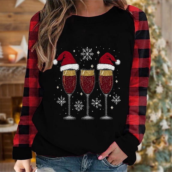 Aimik Women's Winter Christmas Sweatshirt Raglan Sleeve Crew Neck Graphic Print Sweatshirt Fashion Comfy Holiday Pullover Sweatshirt