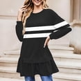 thumbnail image 1 of Aimik Women's Winter Color Block Long Sweatshirt Ruffle Hem Patchwork Striped Print Tunic Tops Soft Loose Long Sleeve Pullover Tops, 1 of 5