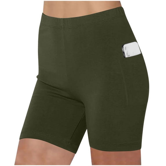 Aimik Women's solid Yoga Shorts High Waisted Tummy Control Booty Lifting Workout Shorts with Pockets Elastic Waist Summer Gym Bottoms