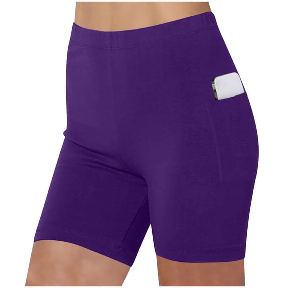 Aimik Women's solid Yoga Shorts High Waisted Tummy Control Booty Lifting Workout Shorts with Pockets Elastic Waist Summer Gym Bottoms