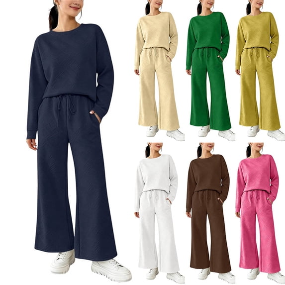 Aimik Womens 2 Piece Outfits Long Sleeve Sweatshirt and Wide Leg Pants Set Fall Winter Casual Lounge Outfit Sets with Pocket