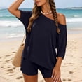 thumbnail image 1 of Aimik Womens 2 Piece Outfits Off Shoulder Short Sleeve Top and Shorts Set Summer Casual Lounge Short Sets with Pockets, 1 of 6