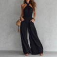thumbnail image 1 of Aimik Womens Backless Jumpsuits Sleeveless Halter Ruched Waist Wide Leg Jumpsuits Summer Vacation Trendy One Piece Jumpsuit for Women, 1 of 6