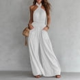 thumbnail image 1 of Aimik Womens Backless Jumpsuits Sleeveless Halter Ruched Waist Wide Leg Jumpsuits Summer Vacation Trendy One Piece Jumpsuit for Women, 1 of 6