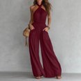 thumbnail image 1 of Aimik Womens Backless Jumpsuits Sleeveless Halter Ruched Waist Wide Leg Jumpsuits Summer Vacation Trendy One Piece Jumpsuit for Women, 1 of 6
