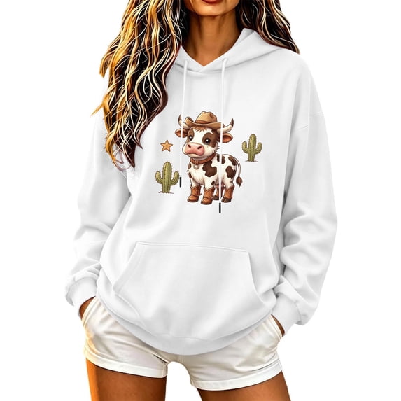 Aimik Womens Funny Cow Graphic Hoodies Sweatshirts Long Sleeve Pullover Tops with Drawstring Pockets Fall Loose Comfy Hoodied Tops