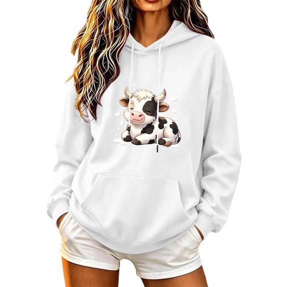 Aimik Womens Funny Cow Graphic Hoodies Sweatshirts Long Sleeve Pullover Tops with Drawstring Pockets Fall Loose Comfy Hoodied Tops