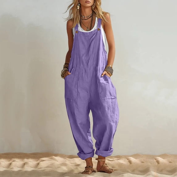 Aimik Womens Jumpsuits Sleeveless Baggy Pockets Overalls Summer Fall Casual Loose One Piece Jumpsuit for Women
