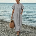 thumbnail image 1 of Aimik Womens Long Maxi Dress Button Down Short Sleeve Baggy Shirt Dress with Pockets Loose Comfort Dress for Summer Beachwear, 1 of 6