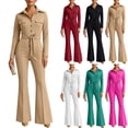 thumbnail image 1 of Aimik Womens Long Sleeve Button Down Jumpsuits Lapel Belted Wide Leg Flare Jumpsuits Fall Casual Dressy One Piece Jumpsuit for Women, 1 of 6