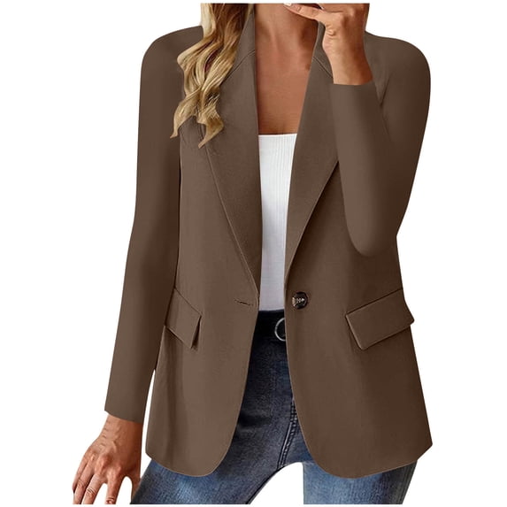 Aimik Womens Plus Size Blazer Jacket Long Sleeve Lapel Business Blazer One Button Loose Fit Suit Jackets,Coffee,S