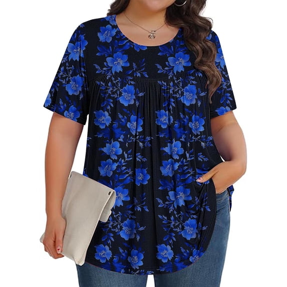 Aimik Womens Plus Size Tops Tunic Short Sleeve Crew Neck Shirts Floral Print Blouses Loose Summer Tops