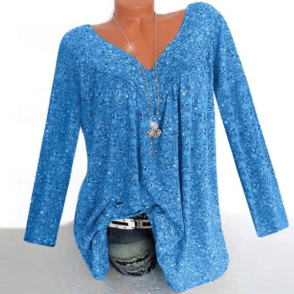 Aimik Womens Plus Size V-Neck Tops Ruched Tunic Long Sleeve T-shirt Summer Clothes Casual Tunic Blouse