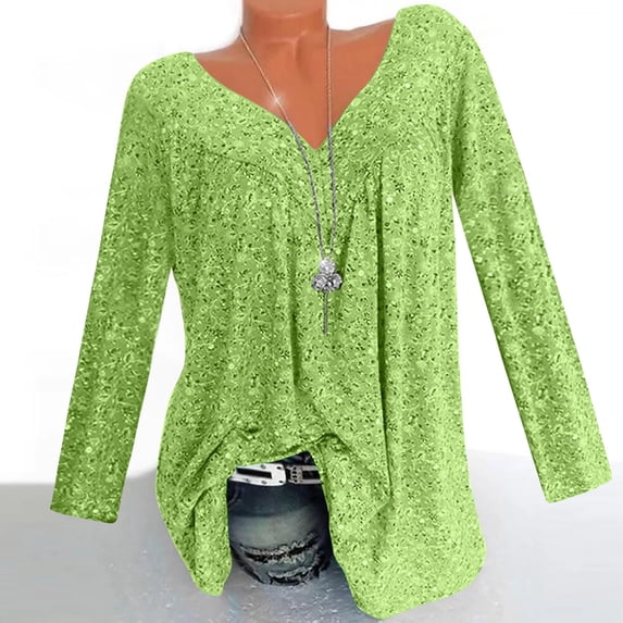 Aimik Womens Plus Size V-Neck Tops Ruched Tunic Long Sleeve T-shirt Summer Clothes Casual Tunic Blouse