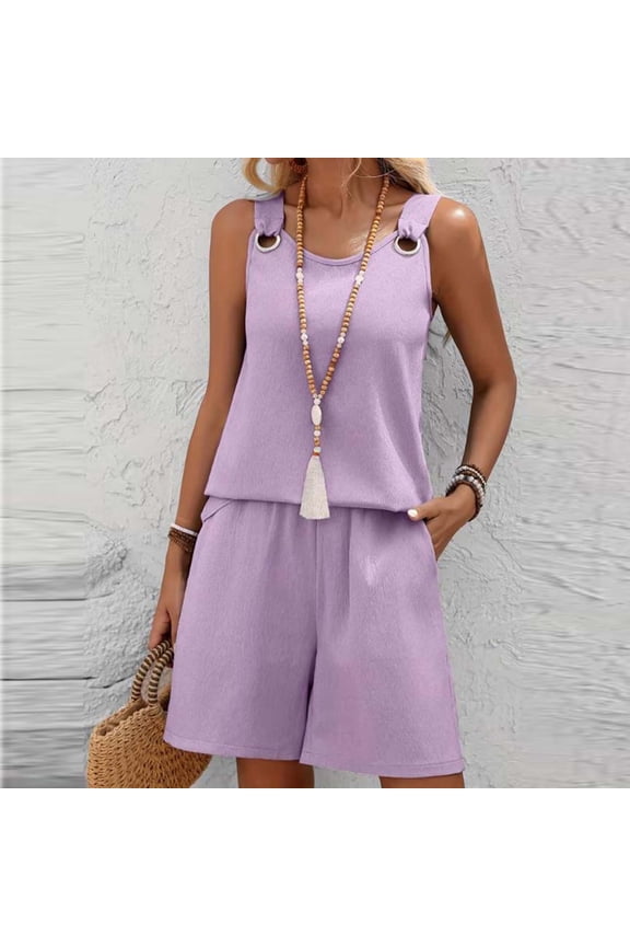 Womens Sets 2 Piece Outfits Sleeveless Camisole Tops and Shorts Sets Coordinating Plain Relaxed Loose Womens Suits