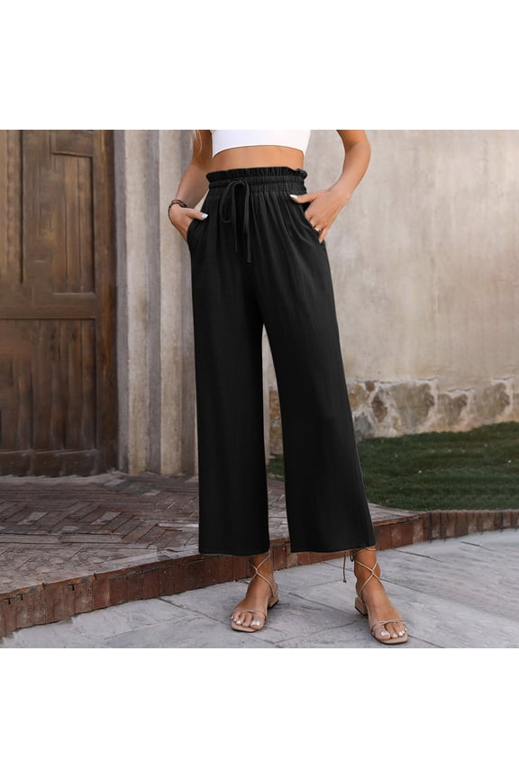Womens Solid Color High Waist Wide Leg Lightweight and Breathable Casual Trousers Summer Loose and Comfortable Pants