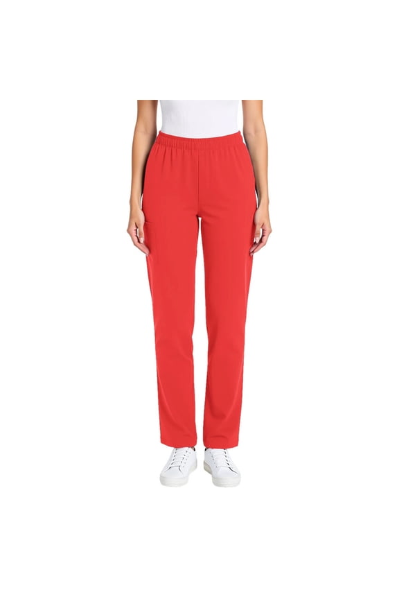 Womens Solid Color Loose Work Uniform Loose Tight Waist Trousers with Pockets Nursing Uniform Full Length Pants