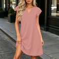 thumbnail image 1 of Aimik Womens V Neck Ruffle Sleeve Shift Dress Loose Fit Flowy Mini Casual Dresses with Pockets for Summer Beach Travel, 1 of 6