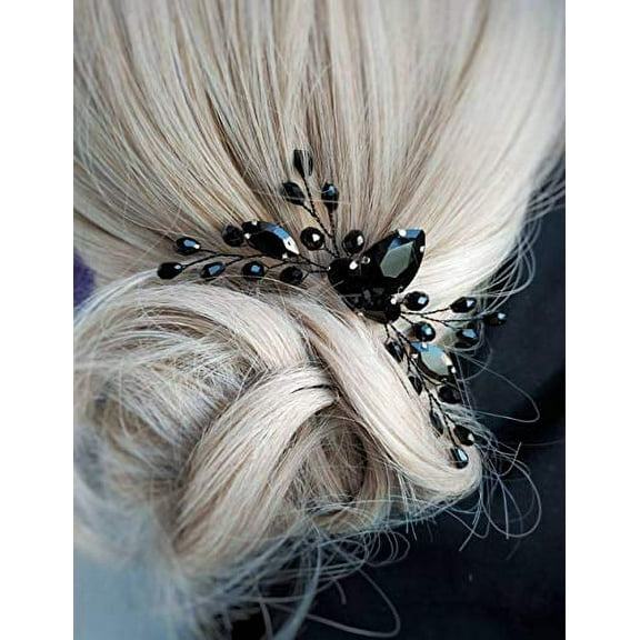 Aimimier Bridal Black Crystal Hair Comb Marquise Back Comb Wedding Headpiece Prom Party Festival Hair Accessories for Women and Girls