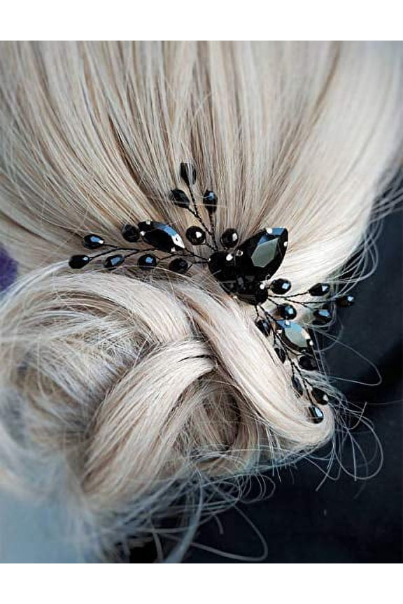 Bridal Black Crystal Hair Comb Marquise Back Comb Wedding Headpiece Prom Party Festival Hair Accessories for Women and Girls