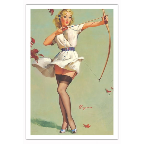Aiming High - Vintage Pin Up Girl Print by Gil Elvgren c.1959 - Fine Art Matte Paper Print (Unframed) 30x44in