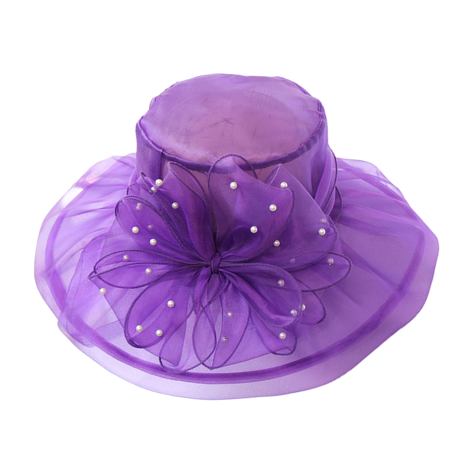 Aimiya Faux Pearls Flower Decor Organza Bucket Hat Thin Elegant Sun Cap