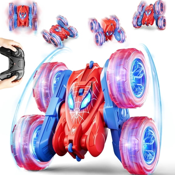 Aimlovs Remote contol car for Kids, 360 Flip Double-Sided 4WD RC Cars with LED Light Wheels, 2.4GHz Rechargeable Drift Race Toy, Ages 3-12