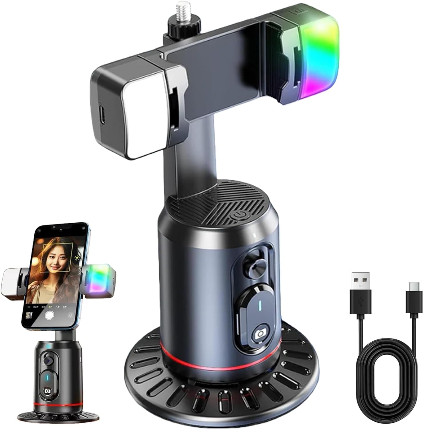 AimoStand – Built-in AI Camera Smart Auto-Tracking Phone Stand, Auto Face Tracking Phone Tripod, 360° Face & Body Tracking, Gesture Control, for Video Recording Streaming Vlog
