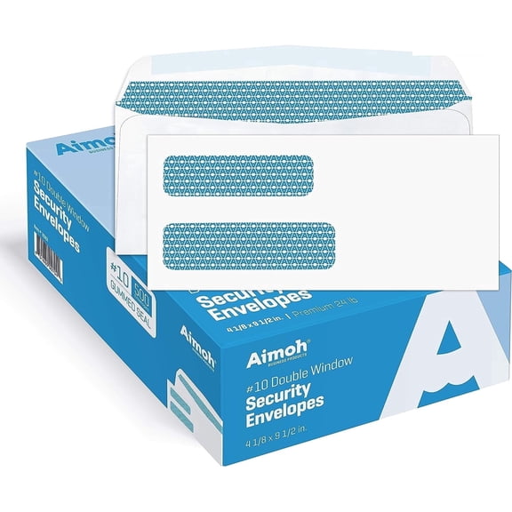 Aimoh #10 Double Window Security Envelopes, Security-Tinted Mailing Envelopes with Gummed Closure, 500 Count