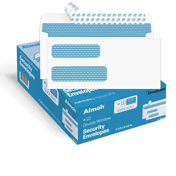 Aimoh #10 Double Window Security Envelopes, Security-Tinted Mailing Envelopes with Self-Seal Strip, 2500 Count