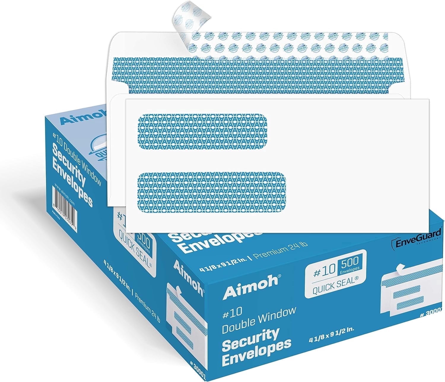 Aimoh #10 Double Window Security Envelopes, Security-Tinted Mailing Envelopes with Self-Seal Strip, 500 Count