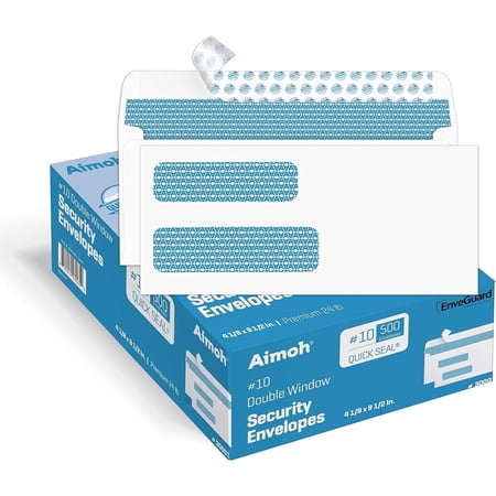 Aimoh #10 Double Window Security Envelopes, Security-Tinted Mailing Envelopes with Self-Seal Strip, 500 Count