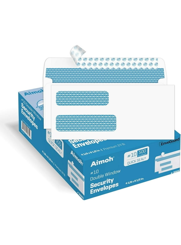 Aimoh #10 Double Window Security Envelopes with Self-Seal Strip, 4 1/8 "x 9 1/2" 500-Pack