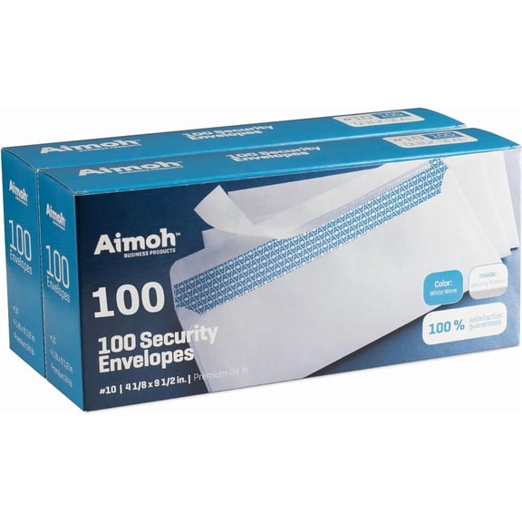 Aimoh #10 Windowless Security Envelopes with Self-Seal Adhesive Strip, 4 1/8" x 9 1/2" 200-Pack