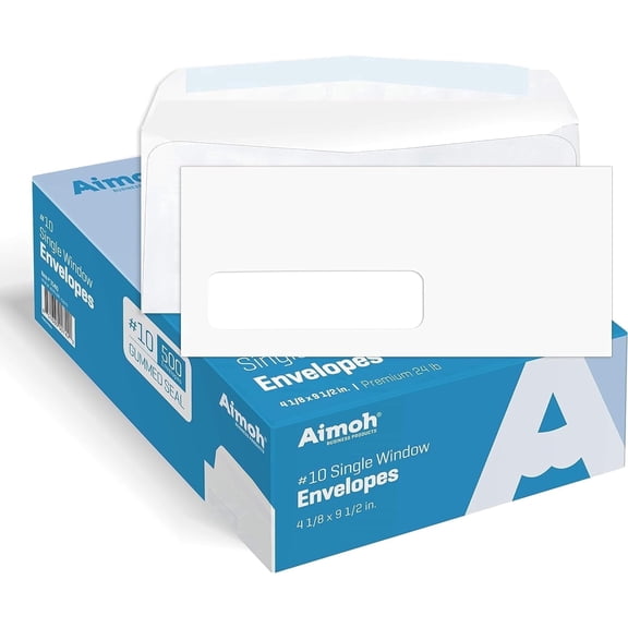 Aimoh Gummed #10 Mailing Envelopes, Single Left Window Envelopes, White, 4-1/8" x 9-1/2", 500-Count